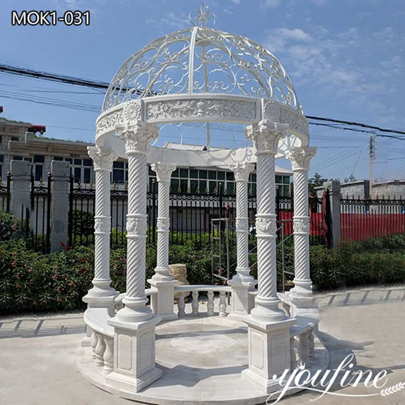 White Marble Gazebo with Beautiful Flower Carvings for Sale MOK1-030