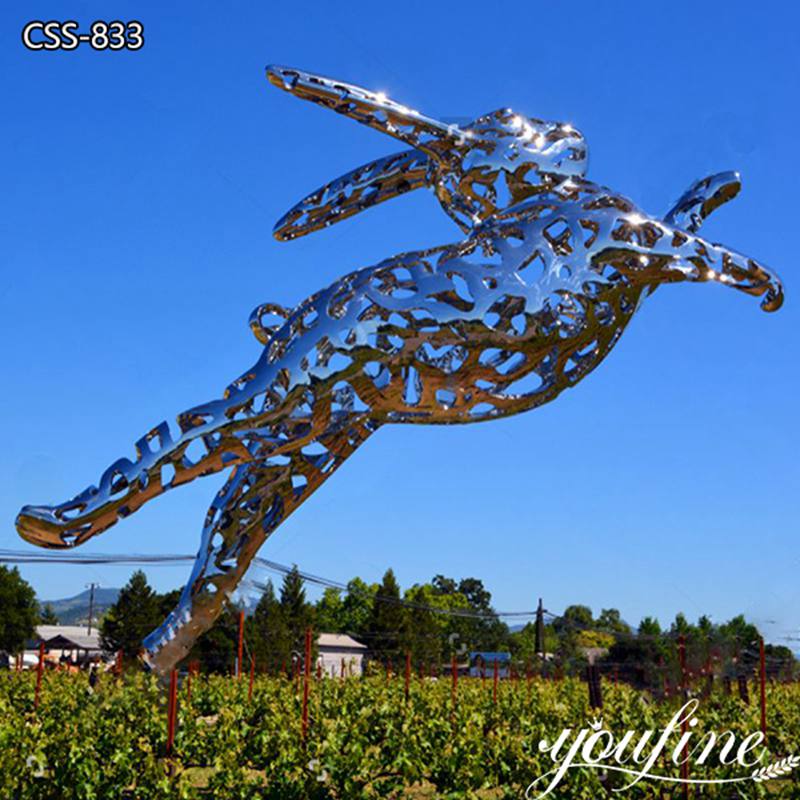 Giant Hollow Stainless Steel Jumping Rabbit Sculpture for Sale CSS-833