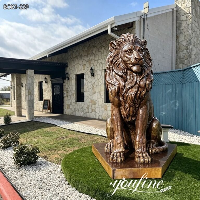 vintage bronze lion statue entry