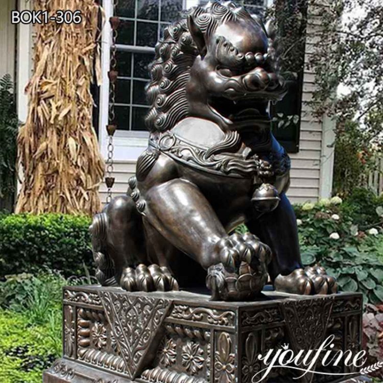 Patinated Chinese Bronze Foo Dogs Statue Factory Supplier BOK1-306