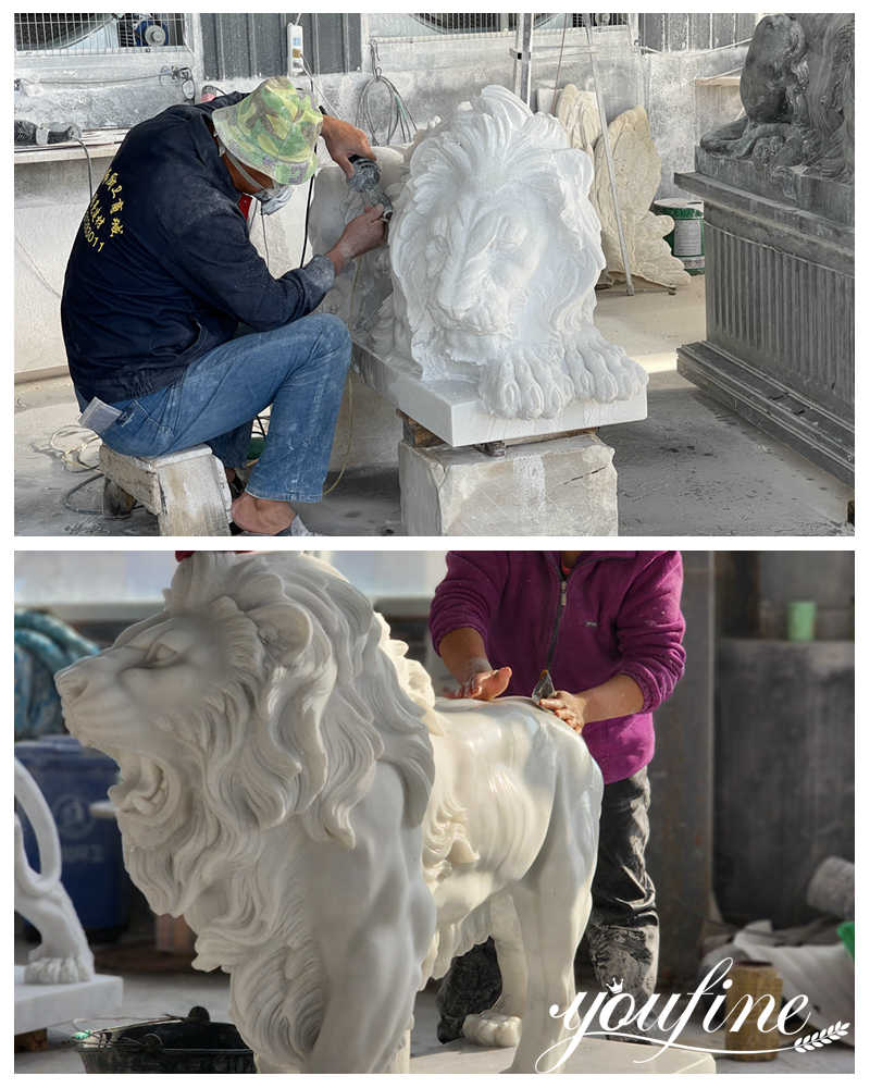 Marble lion carving process-YouFine Sculpture