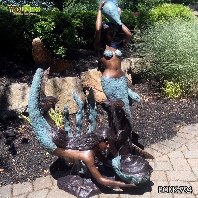 Outdoor Beautiful Life Size Bronze Mermaid Statue for Sale BOKK-794