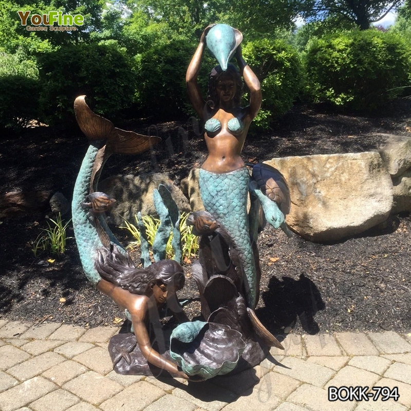 Outdoor Beautiful Life Size Bronze Mermaid Statue for Sale BOKK-794