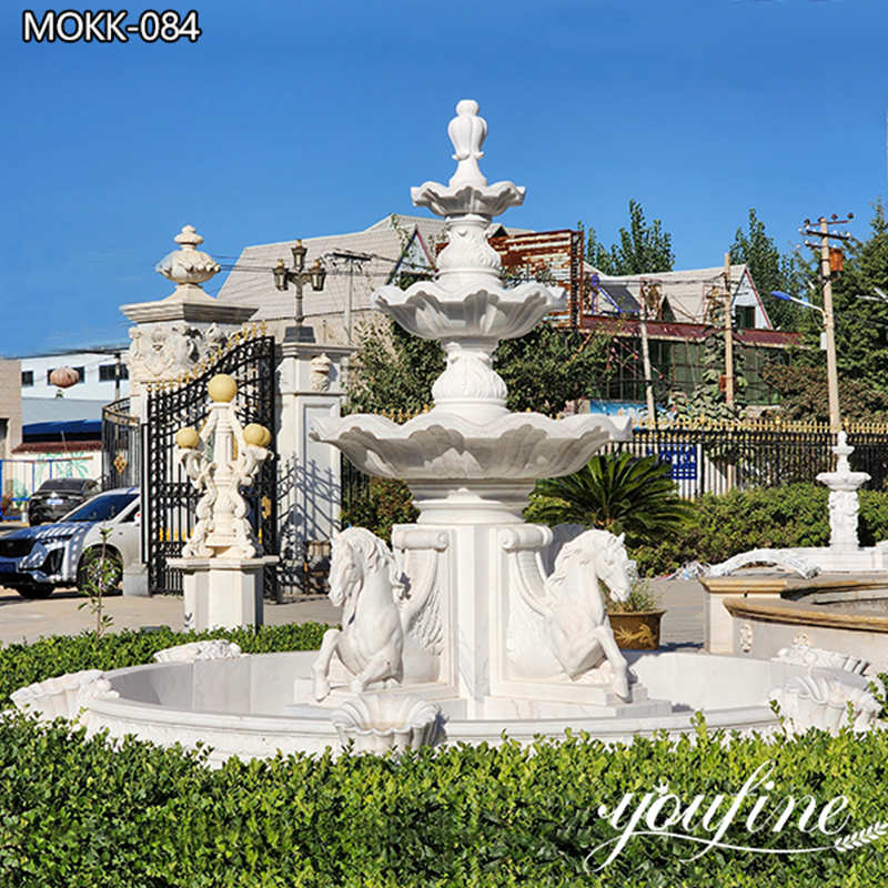 3 Tiered Outdoor Marble Water Fountains With Horses Sculpture for Sale MOKK-084