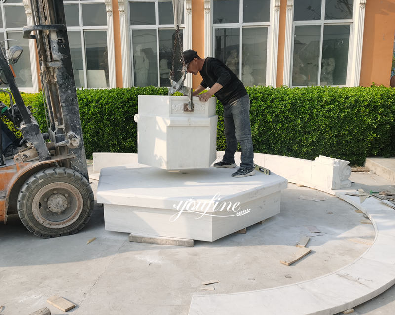 Marble fountain installing process3-YouFine Sculpture