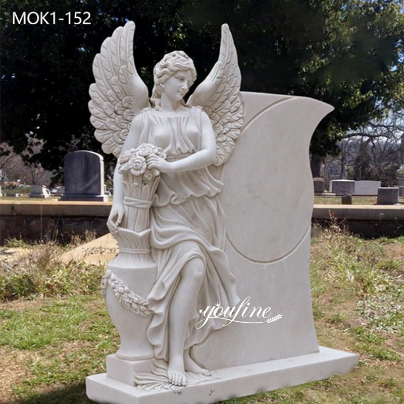 Natural Marble Single Headstone With Angel Monument Sculpture