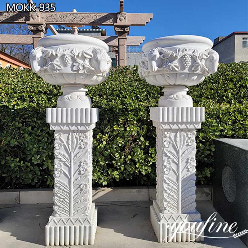 Stunning Carving White Marble Planter for Home Decor