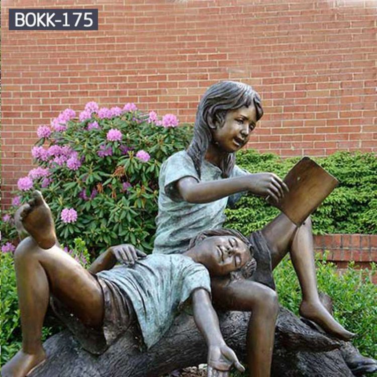 Outdoor Reading Bronze Child Statue Landscape Sculpture BOKK-175