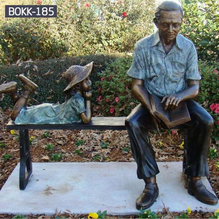 Outdoor Bronze Child Statue with Reading Grandpa BOKK-185