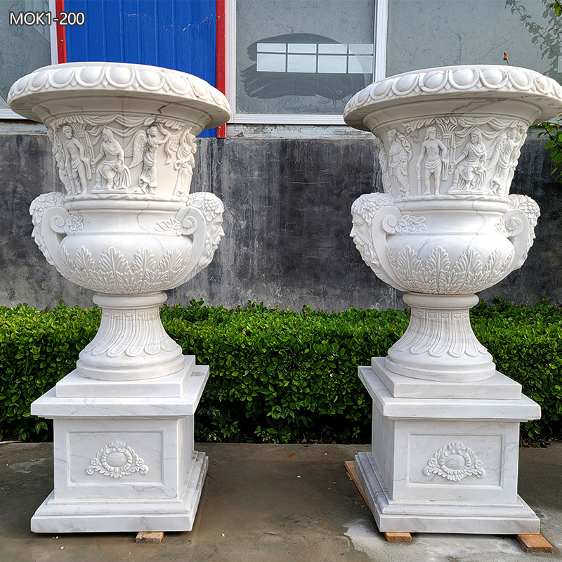 Garden White Marble Flowerpot with Figure Relief Manufacturer MOK1-200