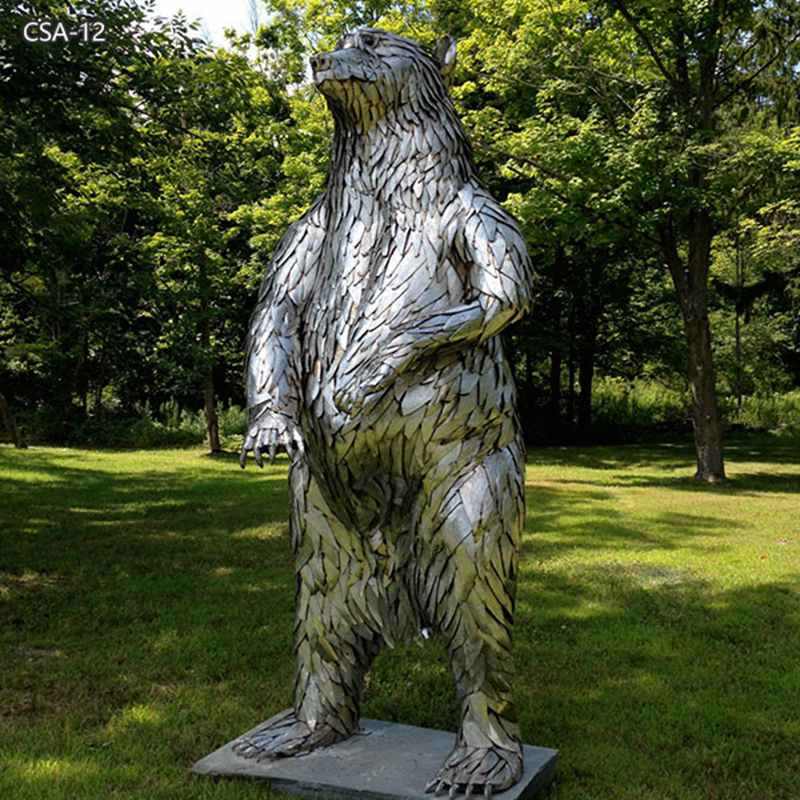 Life Size Standing Stainless Steel Bear Statue Decor CSA-12