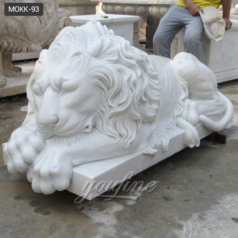 Outdoor Marble Lying Lion Statue Online Sale MOKK-93
