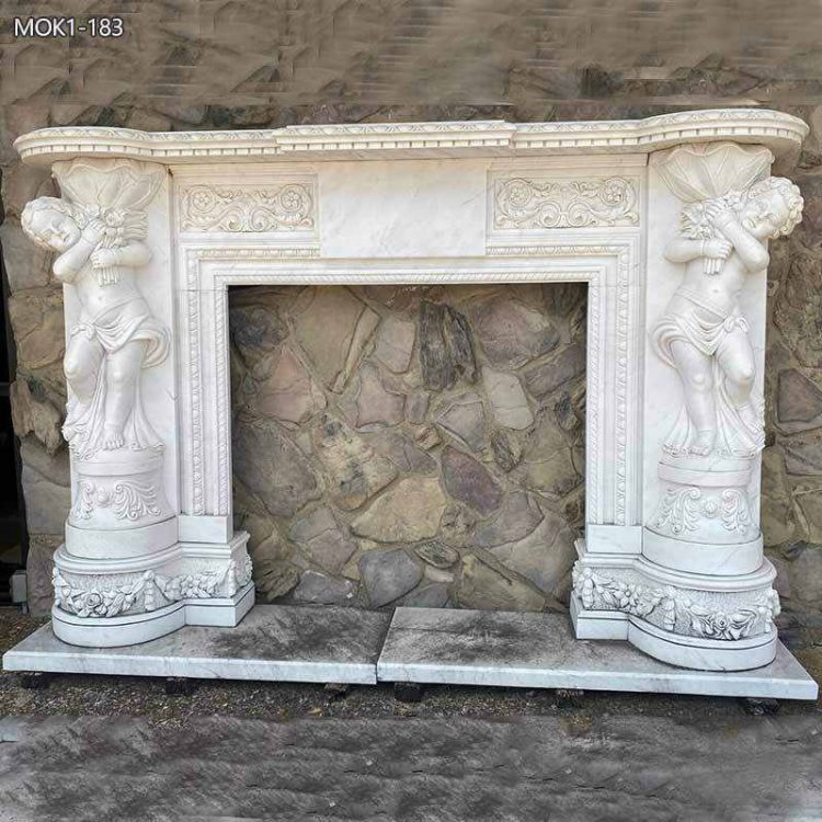White Hand Carved Marble Fireplace for Sale MOK1-195