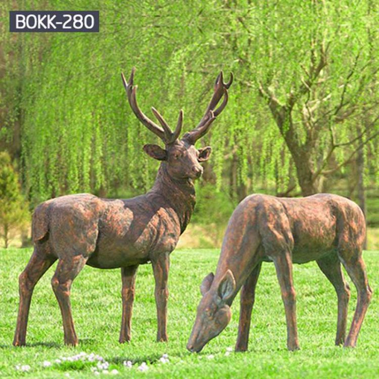 Outdoor Life Size Bronze Deer Sculptures for Sale BOKK-280