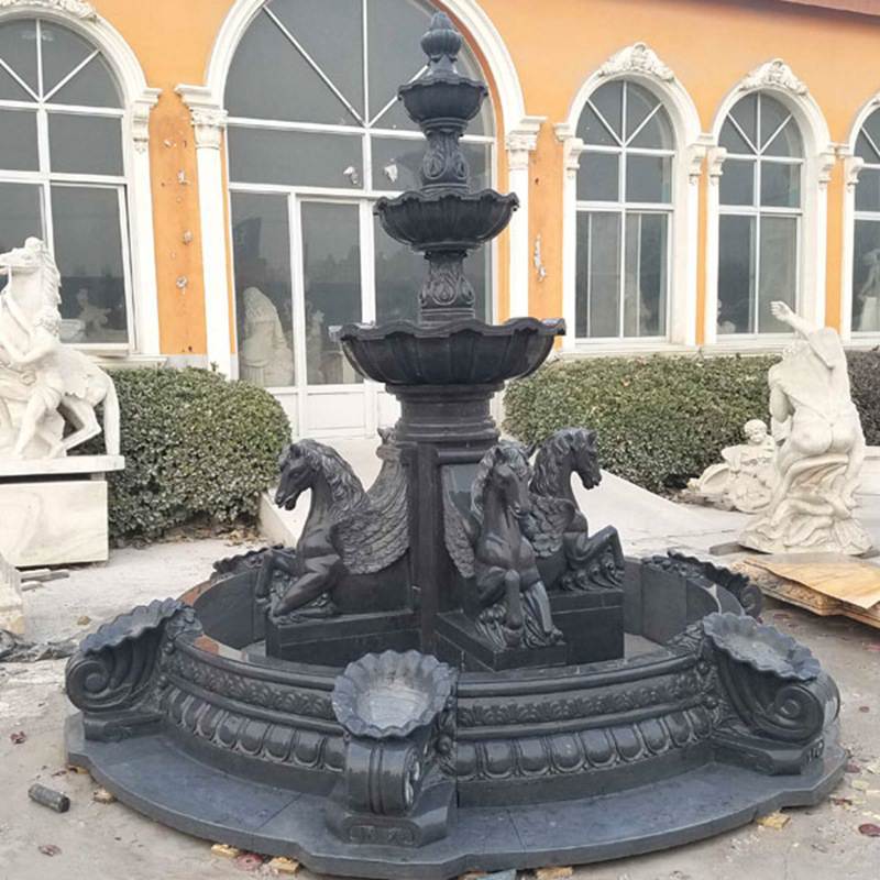 life size outdoor tiered marble fountain with horses for backyard decor on hot selling