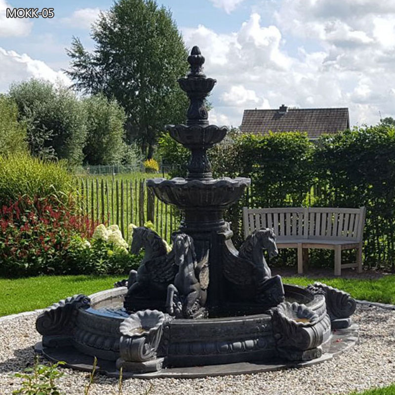 Hand Carved Black Marble Lion Fountain for Garden MOKK-05