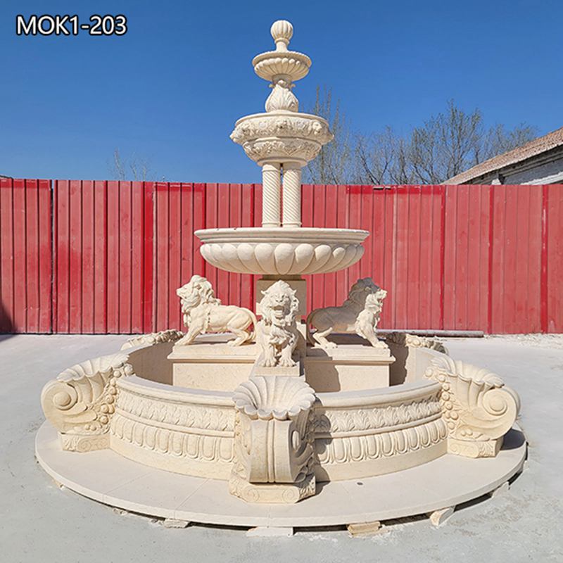Classic Beige Marble Lion Fountain for Garden MOK1-203