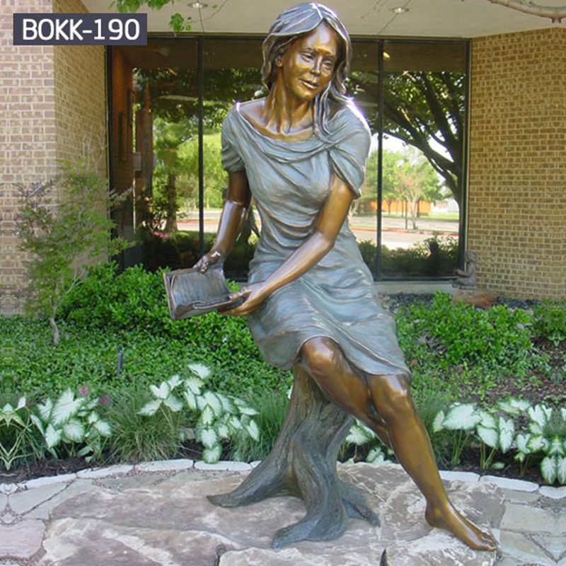Outdoor Bronze Lady Sculpture with Book for Sale BOKK-190