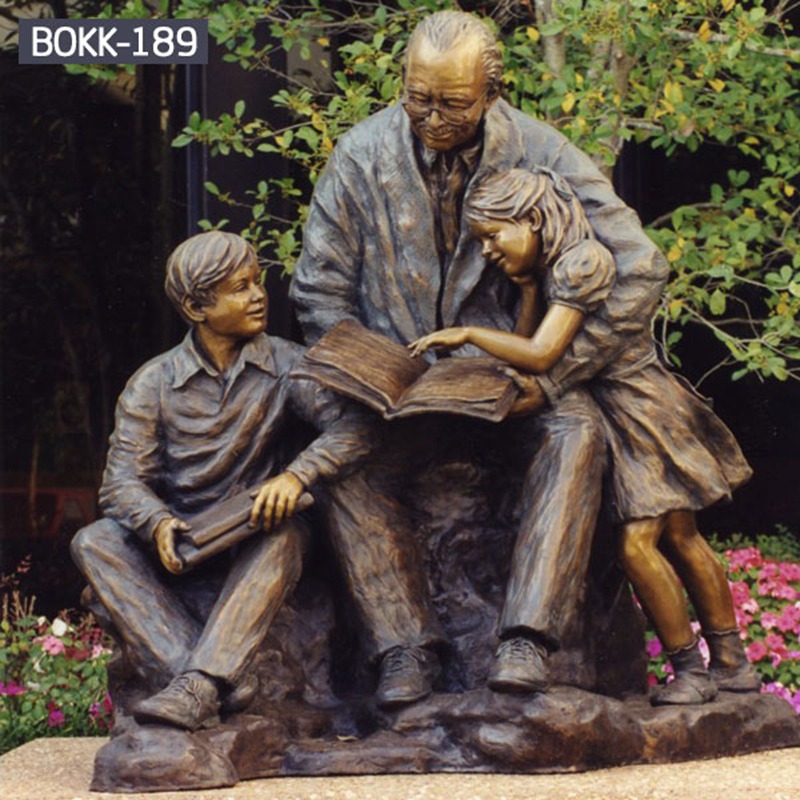 Bronze Grandfather and Child Reading Statues Manufacturer BOKK-189