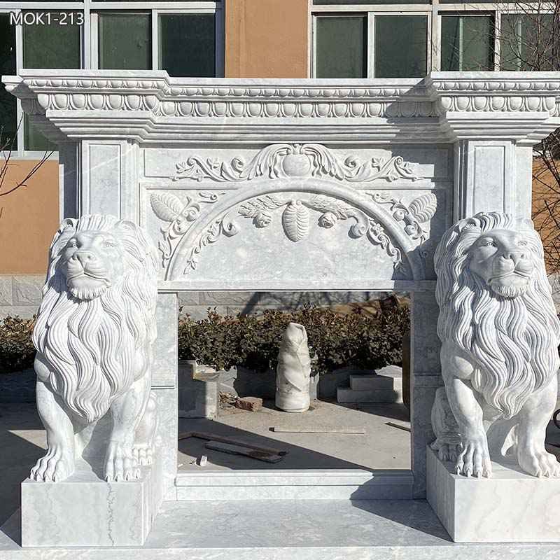 European Marble Statue Fireplace with Sitting Lion MOK1-213