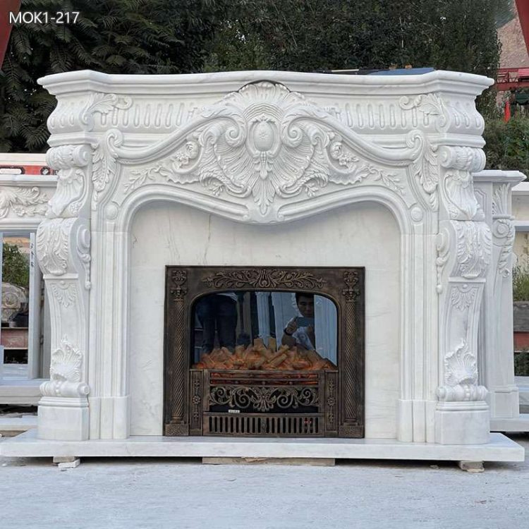 White Hand Carved Marble Fireplace Surround MOK1-217