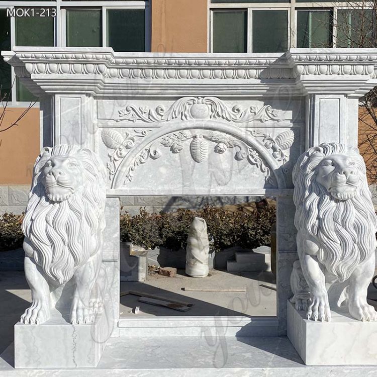 European Marble Statue Fireplace with Sitting Lion MOK1-213