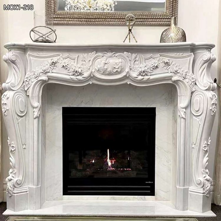 Elegant White French Marble Fireplace for Home MOK1-218