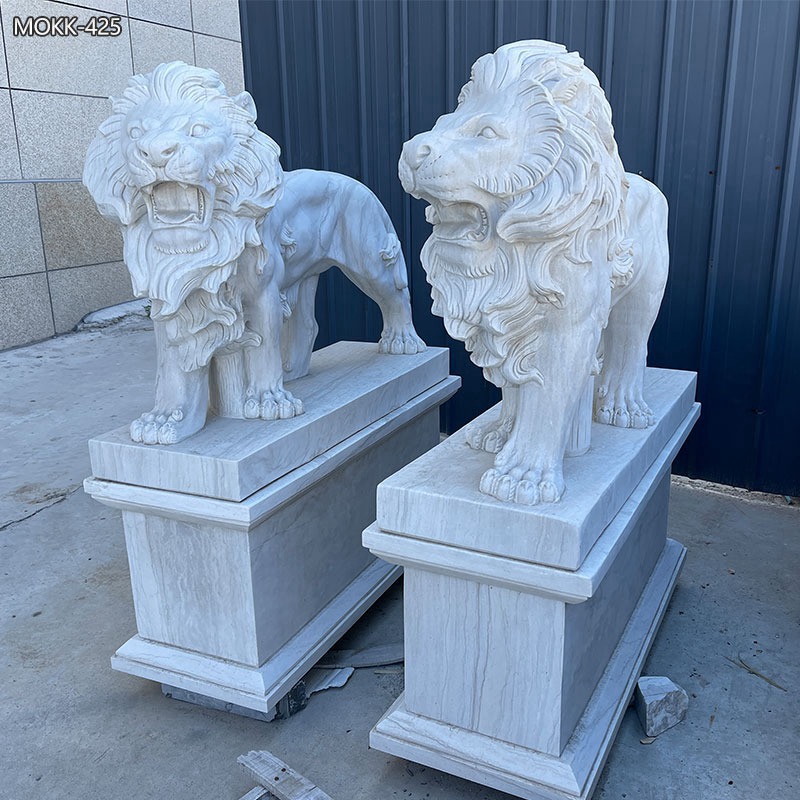 Standing White Marble Lion Statue for Sale MOKK-425