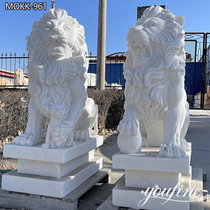 Outdoor Marble Lion Statue with Ball Statues MOKK-961