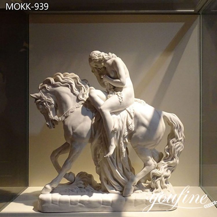 Life Size White Marble Sexy Lady Godiva with Horse Statue for Sale MOKK-939
