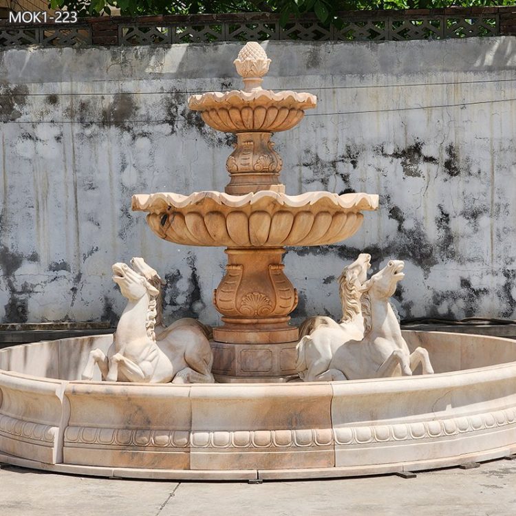 Antique Yellow Marble Horse Fountain for Garden