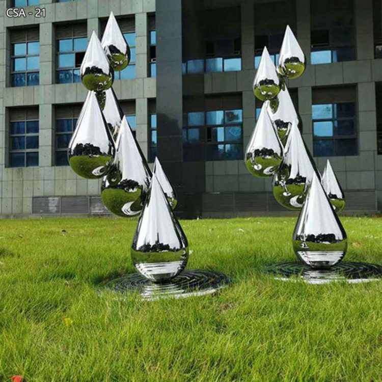 Mirrored Stainless Steel Drop Sculpture for Garden CSA-21