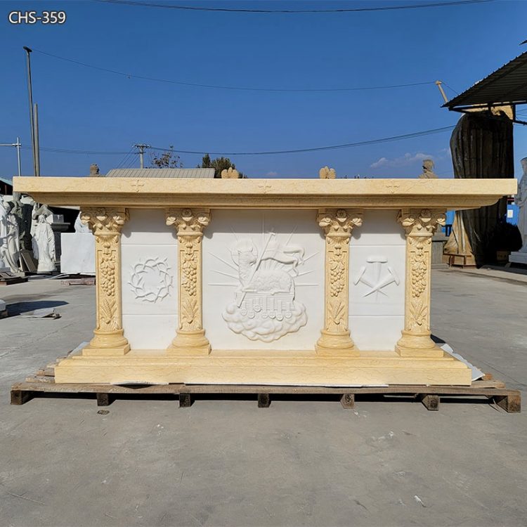 Hand Carved Beige Catholic Marble Altar for Sale
