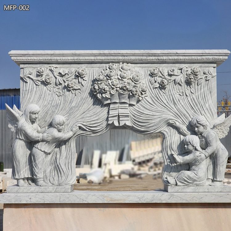 Carrara Custom Marble Fireplace Surround with Child Statues