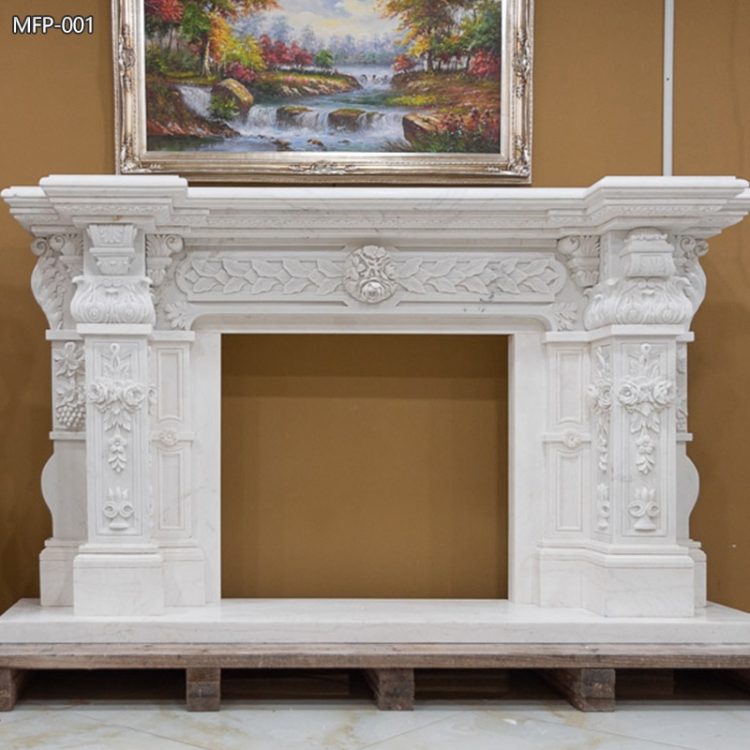White Antique Marble Fireplace Mantel for Sale