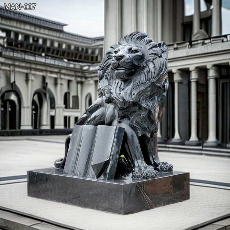 Hand Carved Black Marble Lion Statue for Sale