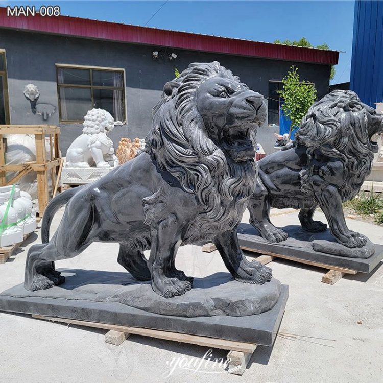Outdoor Black Marble Black Lion Statue for Sale