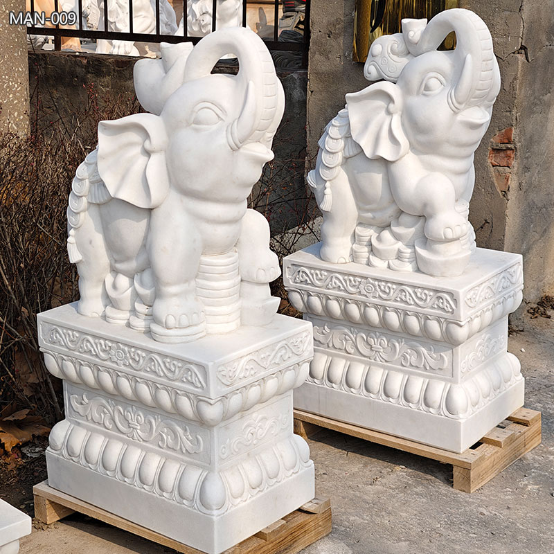 White Hand Carved Marble Elephant for Sale