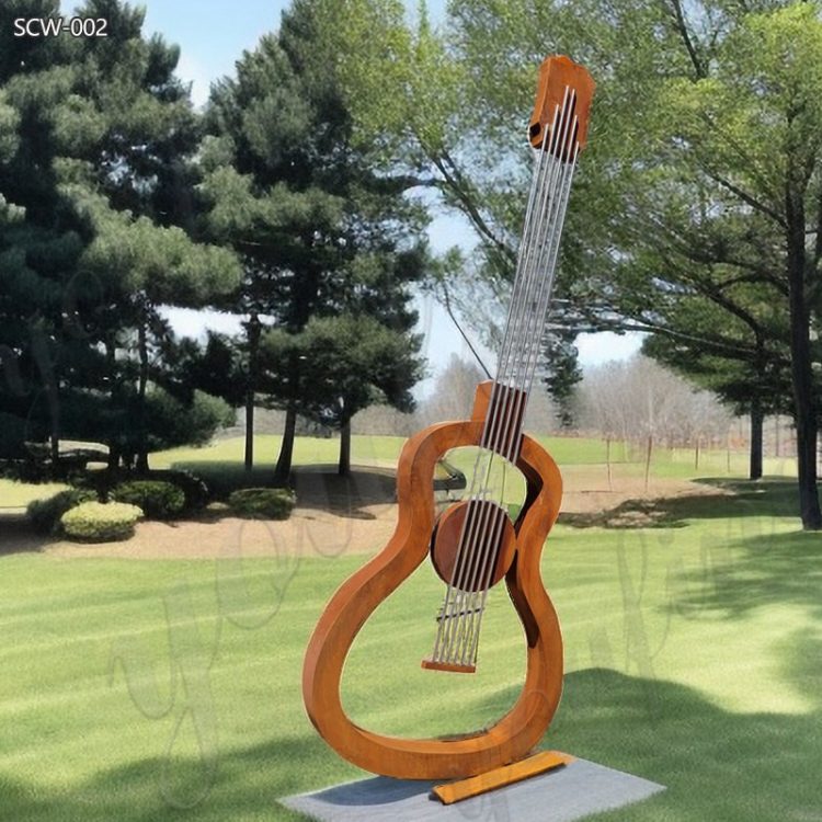 Modern Metal Guitar Sculpture for Garden