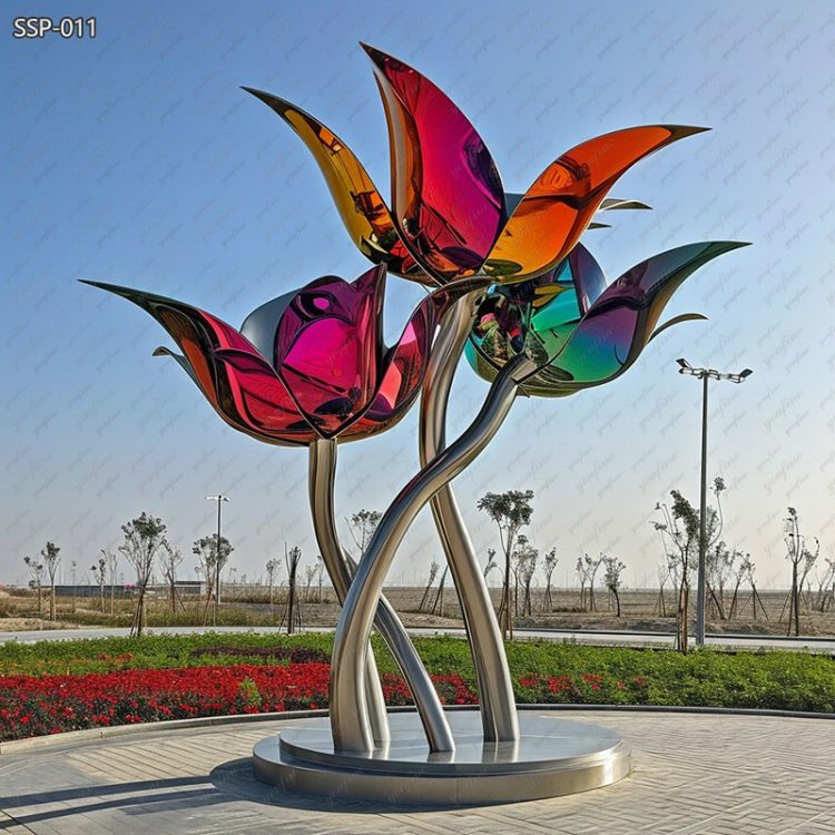 Colorful Stainless Steel Large Flower Sculpture for Garden