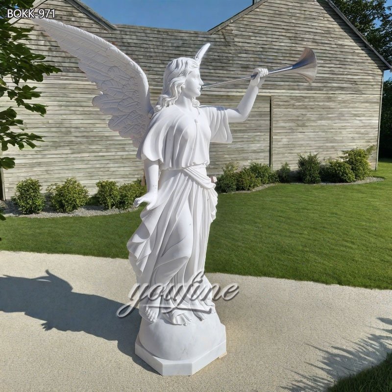 Life Size Marble Angel Statue with Trumpet