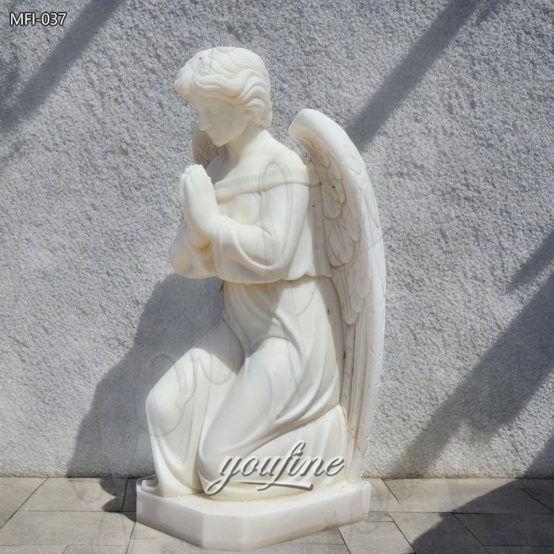 White Marble Kneeling Praying Angel Statue for Sale